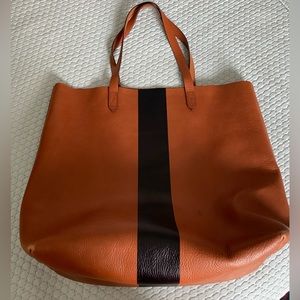 Madewell Brown Paint Stripe Transport Leather Tote tan/brown w/ black stripe